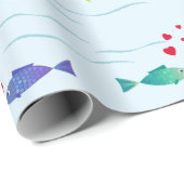 Papier Cadeau Cute poisson d'amour dans l'océan (Coin rond)