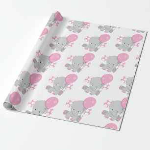 Papier Cadeau Cute Polka Dot Rose Eléphant Fille bébé