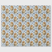 Papier Cadeau Cute Pomeranian Chiot dans Empreinte de patte pani (Plat)