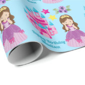 Papier Cadeau Cute Princess Castle Custom Ice Blue Birthday Girl (Coin rond)