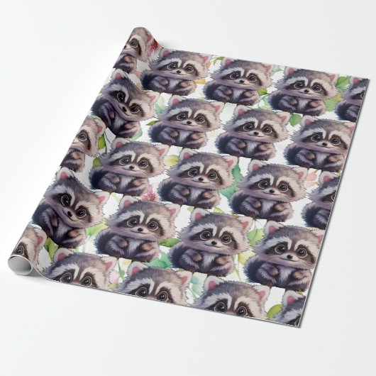 Papier Cadeau Cute raccoon animaux de forêt amis de forêt (Déroulé)