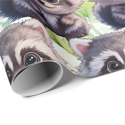Papier Cadeau Cute raccoon animaux de forêt amis de forêt (Coin rond)
