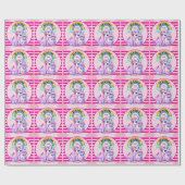 Papier Cadeau Cute Rainbow et Unicorn 4e anniversaire (Plat)