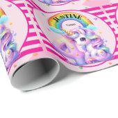 Papier Cadeau Cute Rainbow et Unicorn 4e anniversaire (Coin rond)