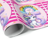 Papier Cadeau Cute Rainbow et Unicorn 5e anniversaire (Coin rond)