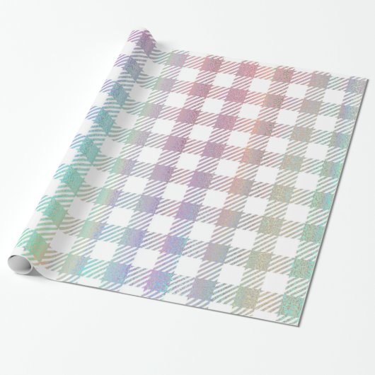Papier Cadeau Cute Rainbow Iridescente En vichy Motif (Déroulé)