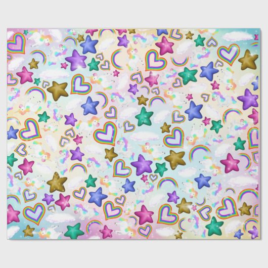 Papier Cadeau Cute Rainbow Unicorn Pastel Papier à enveloppement (Plat)