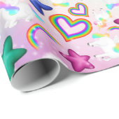 Papier Cadeau Cute Rainbow Unicorn Pastel Papier à enveloppement (Coin rond)