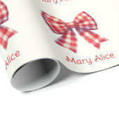 Papier Cadeau Cute Red and Cream Gingham Bow (Coin rond)