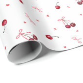 Papier Cadeau Cute Red Cherries Coeurs Bows (Coin rond)