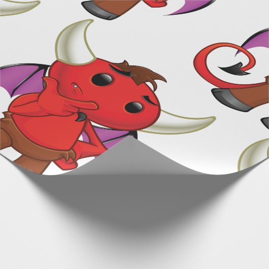Papier Cadeau Cute Red Devil Character Thinking Mischievous (Coin)