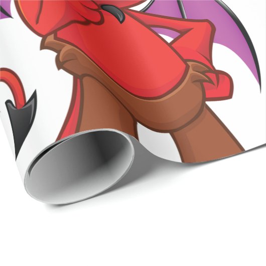 Papier Cadeau Cute Red Devil Character Thinking Mischievous (Coin rond)