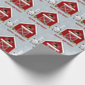 Papier Cadeau Cute Red Grange, Ferme à vaches, Anniversaire pers (Coin)