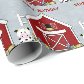 Papier Cadeau Cute Red Grange, Ferme à vaches, Anniversaire pers (Coin rond)