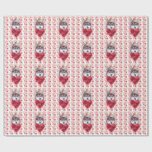 Papier Cadeau Cute Red Hearts Husky Amoureux des chiens Valentin (Plat)