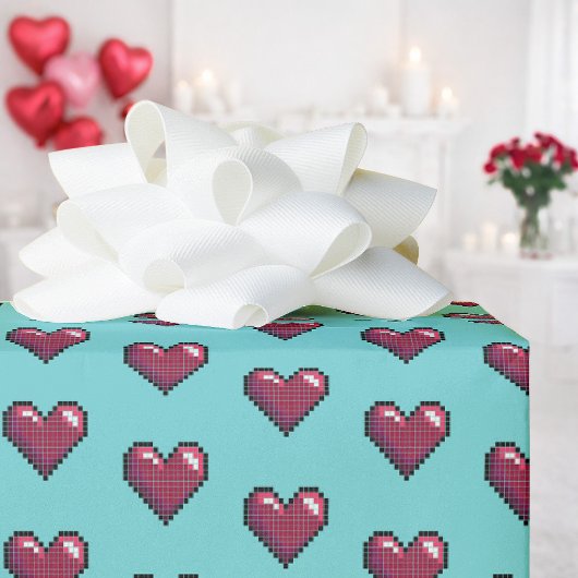 Papier Cadeau Cute Red Hearts Valentine's Day 80s Retro Pattern