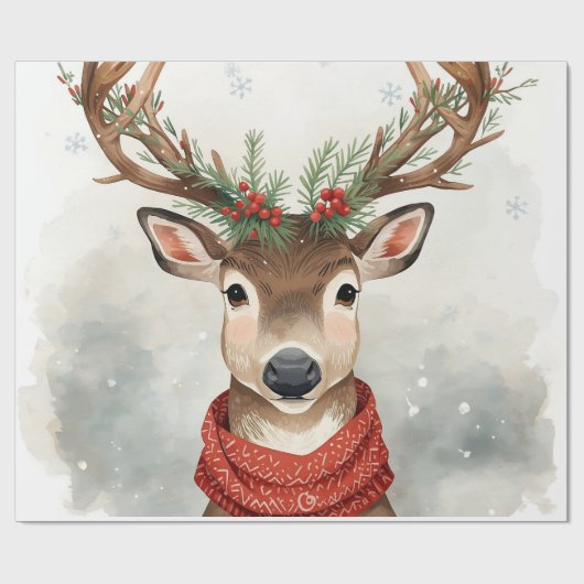 Papier Cadeau Cute Reindeer Christmas Wrapping Paper (Plat)