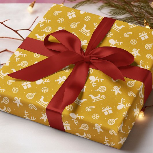 Papier Cadeau Cute Reindeer Gingerbread Modern Christmas Pattern