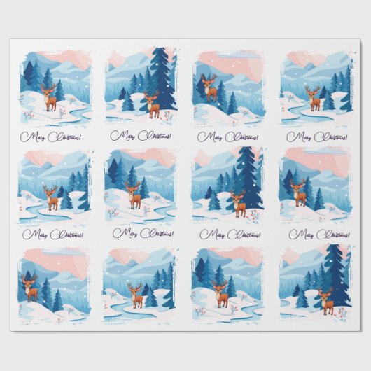 Papier Cadeau Cute reindeer in a snowy landscape (Plat)