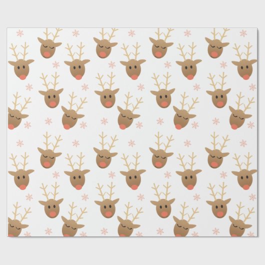 Papier Cadeau Cute Reindeer Motif Snowflakes Orange Brown (Plat)