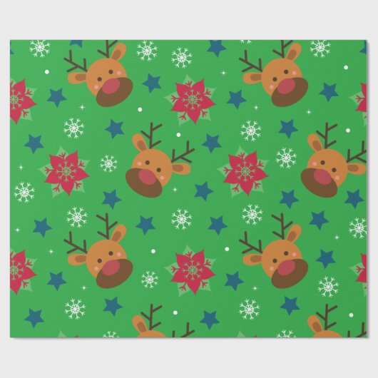 Papier Cadeau Cute Reindeer & Snowflake Christmas Wrapping Paper (Plat)