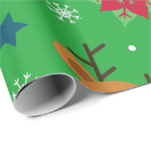 Papier Cadeau Cute Reindeer & Snowflake Christmas Wrapping Paper (Coin rond)