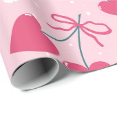 Papier Cadeau Cute Retro Cherry Heart Valentine Seamless Pattern (Coin rond)