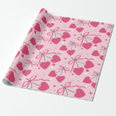 Papier Cadeau Cute Retro Cherry Heart Valentine Seamless Pattern (Déroulé)