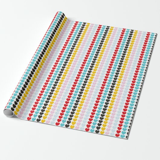 Papier Cadeau Cute Retro Colorful Hearts Motif (Déroulé)