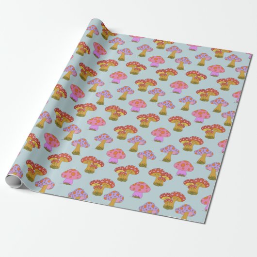 Papier Cadeau Cute Retro Hippie Motif champêtre dans Pastel Blue (Déroulé)