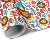 Papier Cadeau cute retro Lion kids illustration (Coin rond)