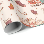 Papier Cadeau Cute Retro Merry Vibes Noël Kawaii Motif (Coin rond)