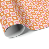 Papier Cadeau Cute Retro Motif en damier rose orange (Coin rond)