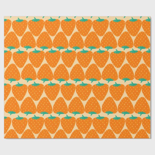 Papier Cadeau Cute Retro Motif fraise en orange et vert (Plat)