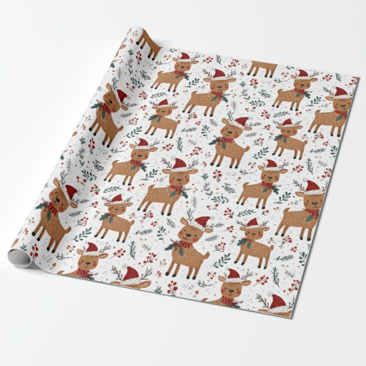 Papier Cadeau Cute Retro Reindeer Christmas (Déroulé)