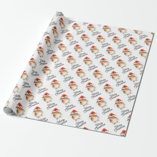 Papier Cadeau Cute Robin Redsein Festive Faune Noël (Déroulé)