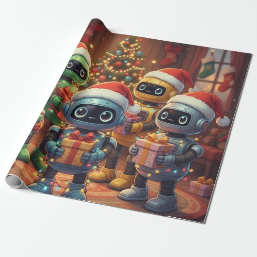 Papier Cadeau Cute Robot Christmas Holiday  (Déroulé)