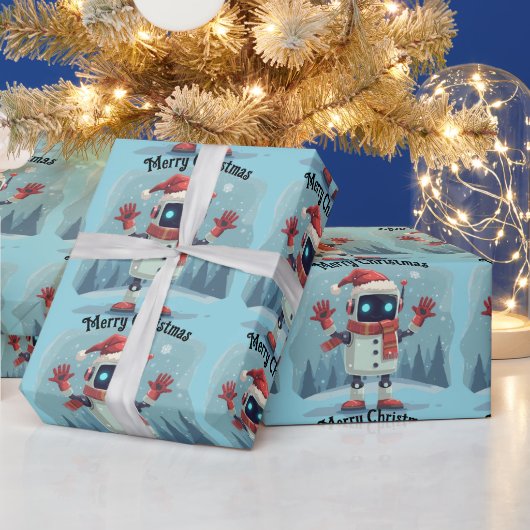 Papier Cadeau cute robot Christmas holiday tech Wrapping Paper (Vacances)