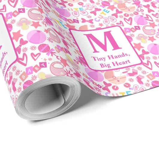 Papier Cadeau Cute Rose Baby Girl Nursery Motif personnalisé (Coin rond)