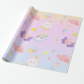 Papier Cadeau Cute rose doux cupcake unicorne Motif arc-en-ciel (Déroulé)