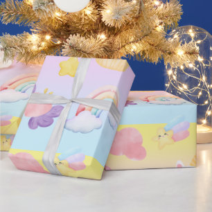Papier Cadeau Cute rose doux cupcake unicorne Motif arc-en-ciel