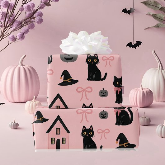 Papier Cadeau Cute rose Halloween Chats et sorcières Casquettes