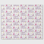 Papier Cadeau Cute Rose Joyeux Cupcakes d'anniversaire, étoiles  (Plat)