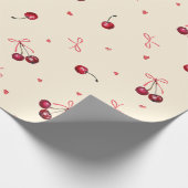 Papier Cadeau Cute Rose Rouge Cerises Coeurs Bows Crème (Coin)