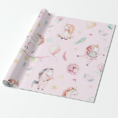 Papier Cadeau Cute rose Unicornes Boho Baby shower Floral (Déroulé)