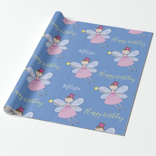 Papier Cadeau Cute rose violet bleu Fée Anniversaire Personnalis (Déroulé)