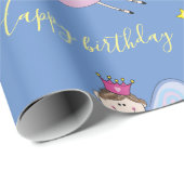 Papier Cadeau Cute rose violet bleu Fée Anniversaire Personnalis (Coin rond)