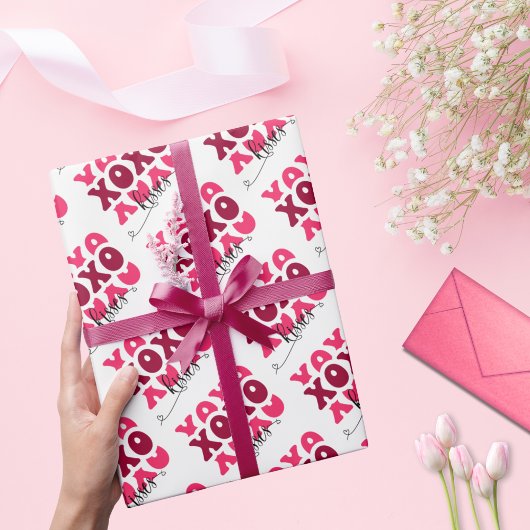 Papier Cadeau Cute rose XOXO embrasse Valentines Motif