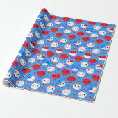 Papier Cadeau Cute Rouge Blanc Bleu Chefs de Chat Animaux Motifs (Déroulé)