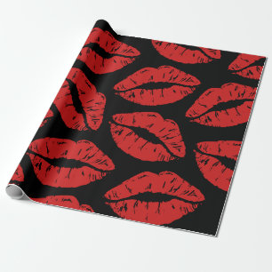 Papier Cadeau Cute Rouge Lipstick Bisses Kiss Lips motif